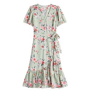 LC Lauren Conrad Green Floral Wrap Dress, Sz XL, NWT